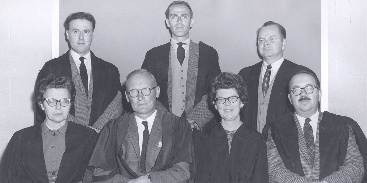 A group photograph of Memorial’s Department of English Language and Literature faculty from 1961